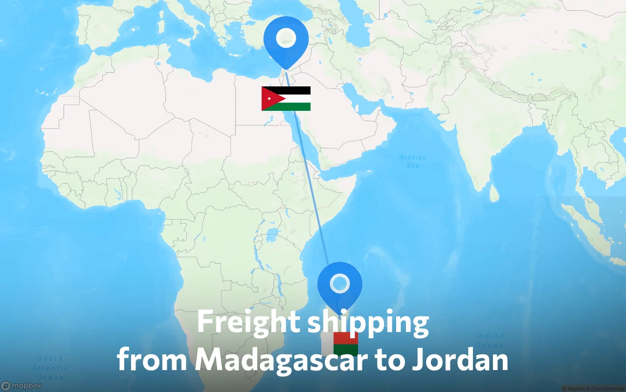 Shipping route from Madagascar to Jordan
