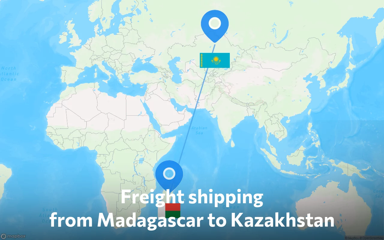 Shipping route from Madagascar to Kazakhstan