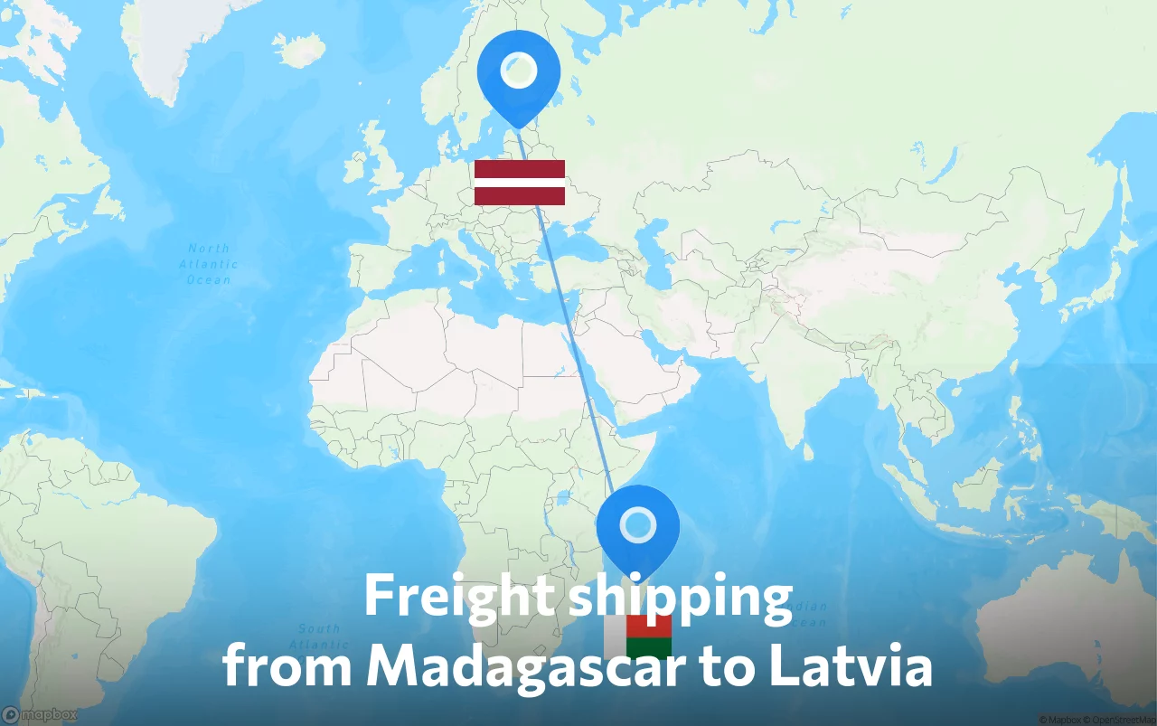 Shipping route from Madagascar to Latvia