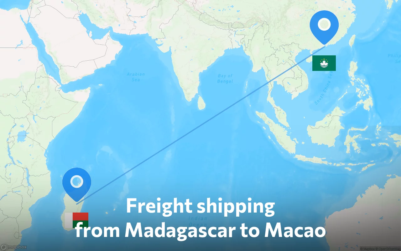 Shipping route from Madagascar to Macao