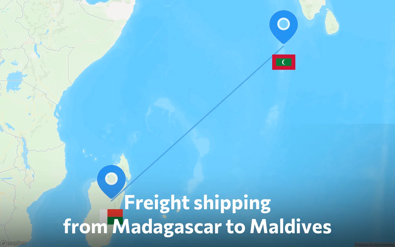 Shipping route from Madagascar to Maldives