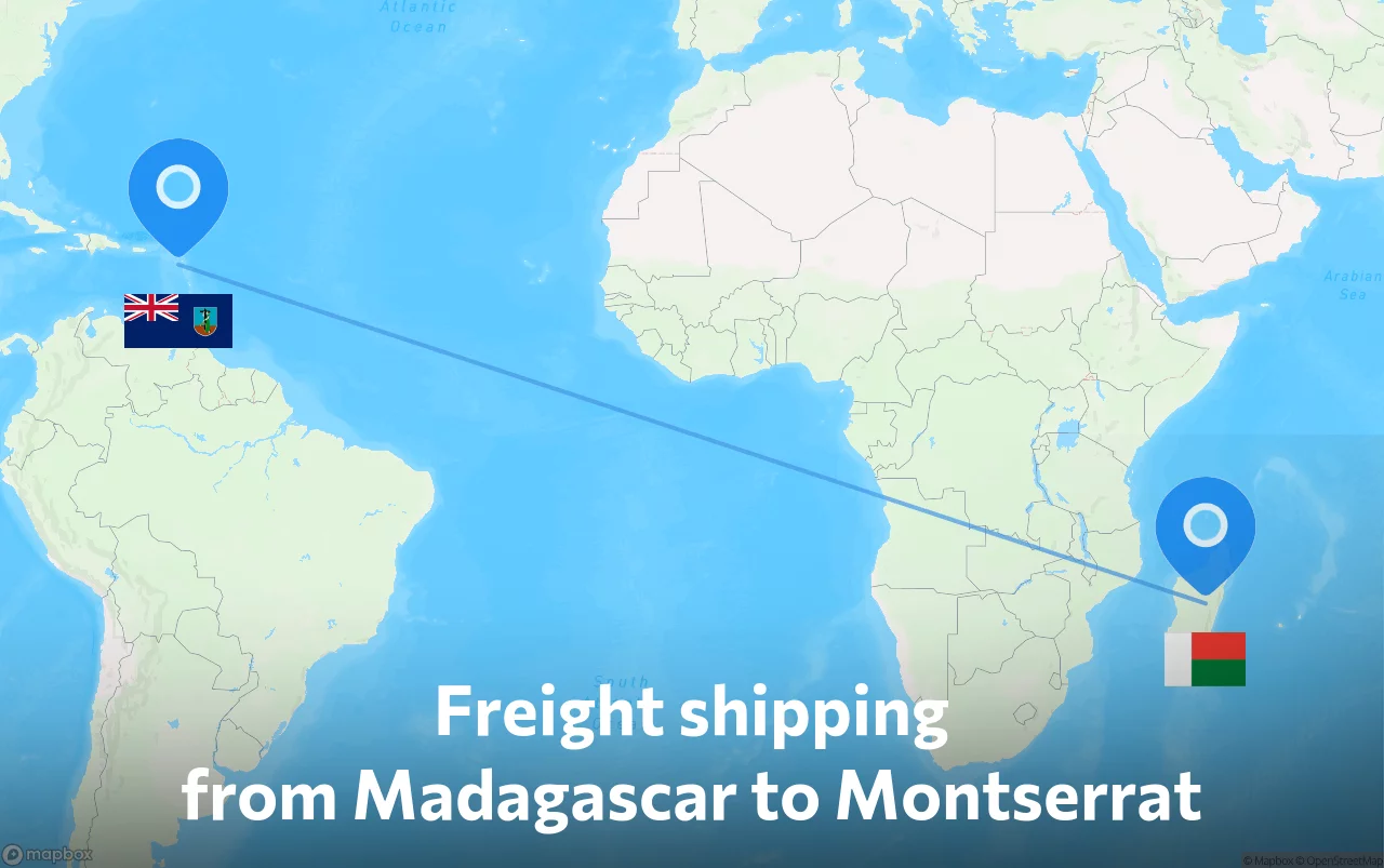Shipping route from Madagascar to Montserrat