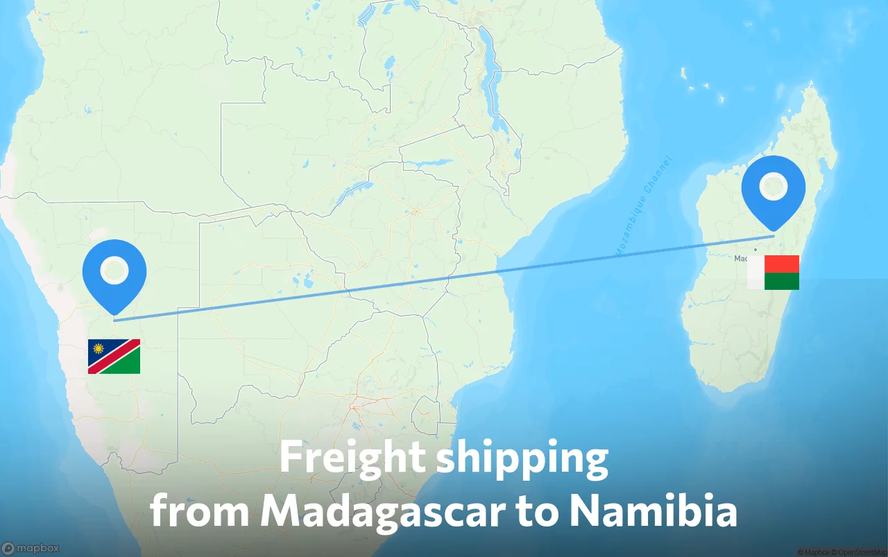 Shipping route from Madagascar to Namibia
