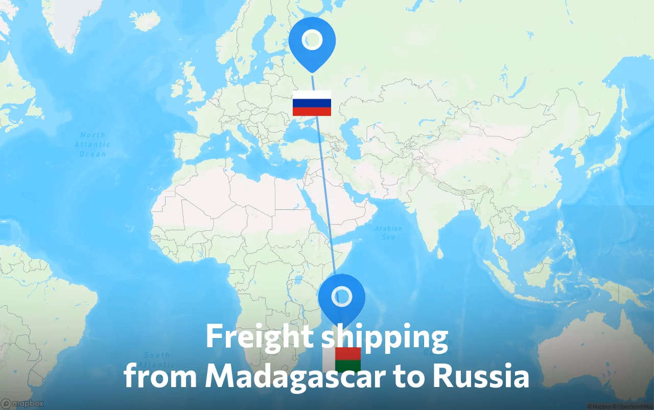 Shipping route from Madagascar to Russia