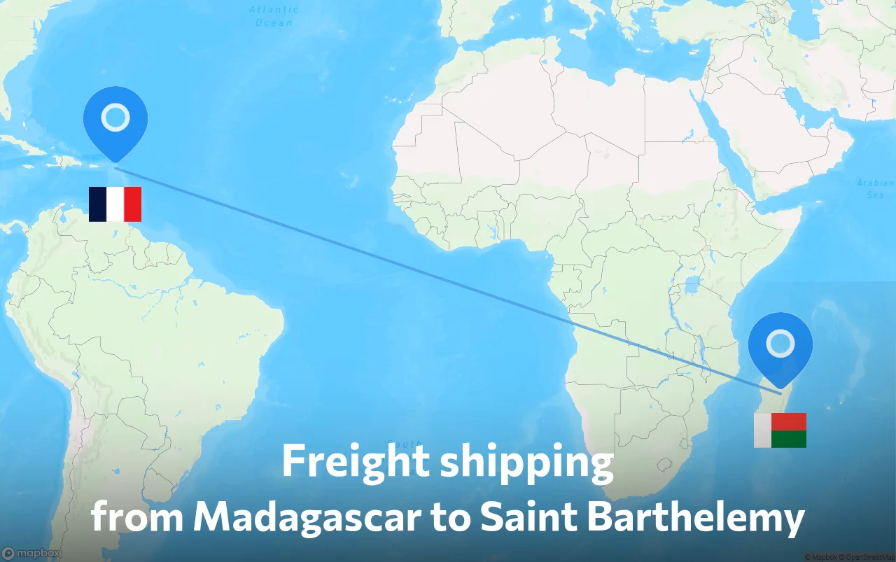 Shipping route from Madagascar to Saint Barthelemy