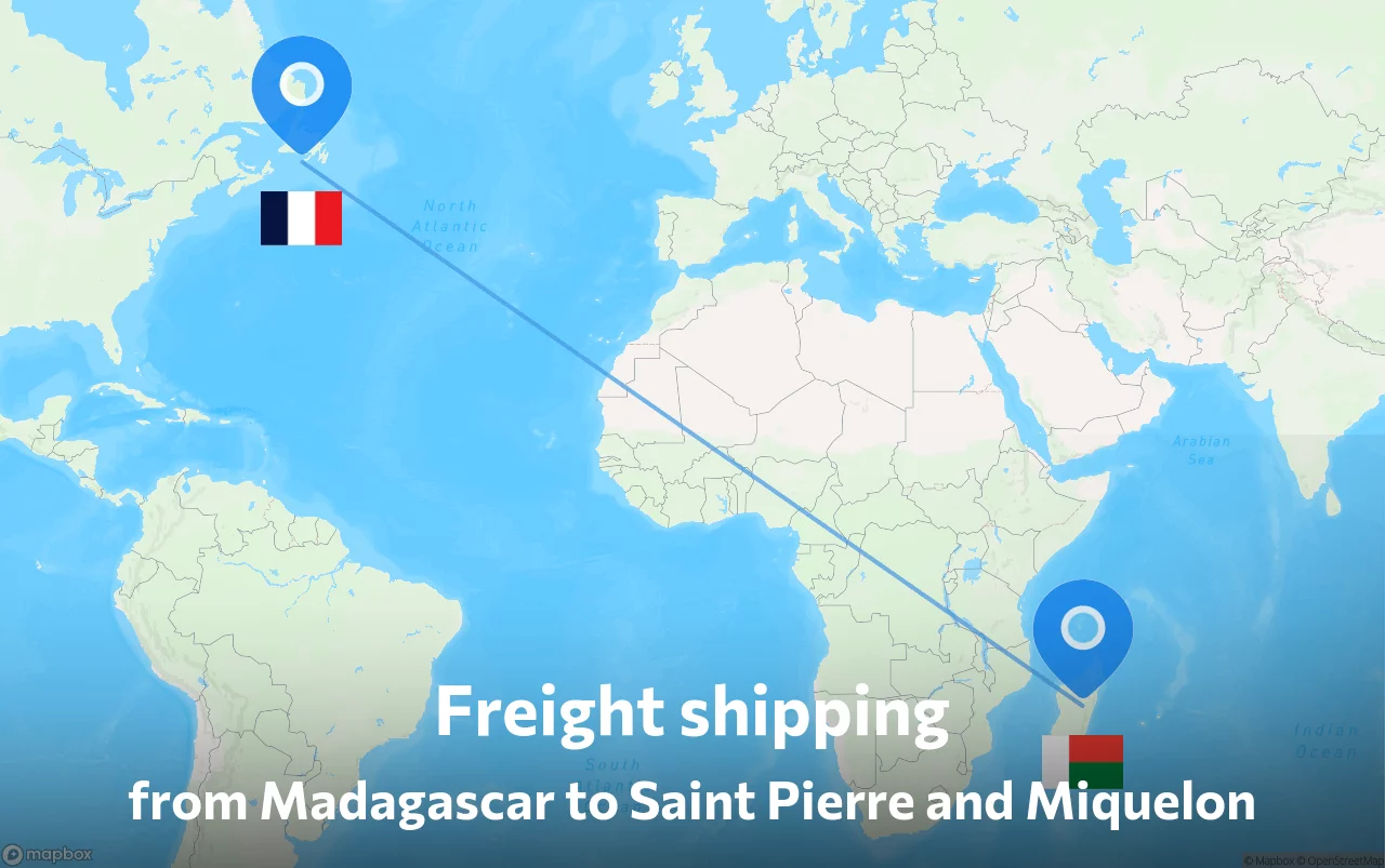 Shipping route from Madagascar to Saint Pierre and Miquelon