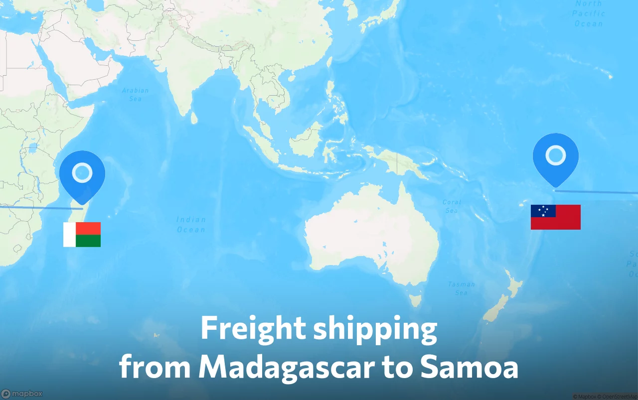 Shipping route from Madagascar to Samoa