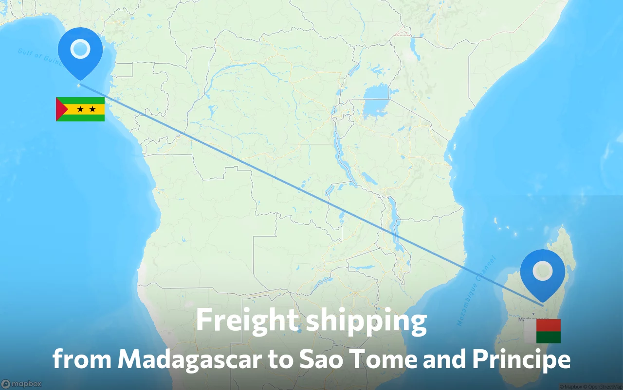 Shipping route from Madagascar to Sao Tome and Principe