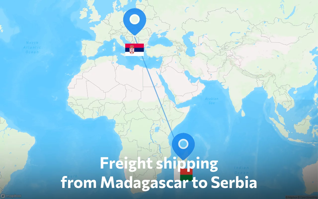 Shipping route from Madagascar to Serbia