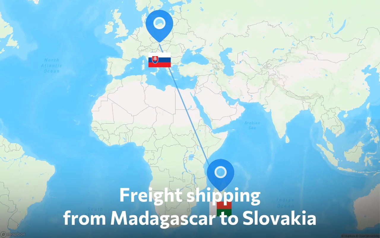 Shipping route from Madagascar to Slovakia