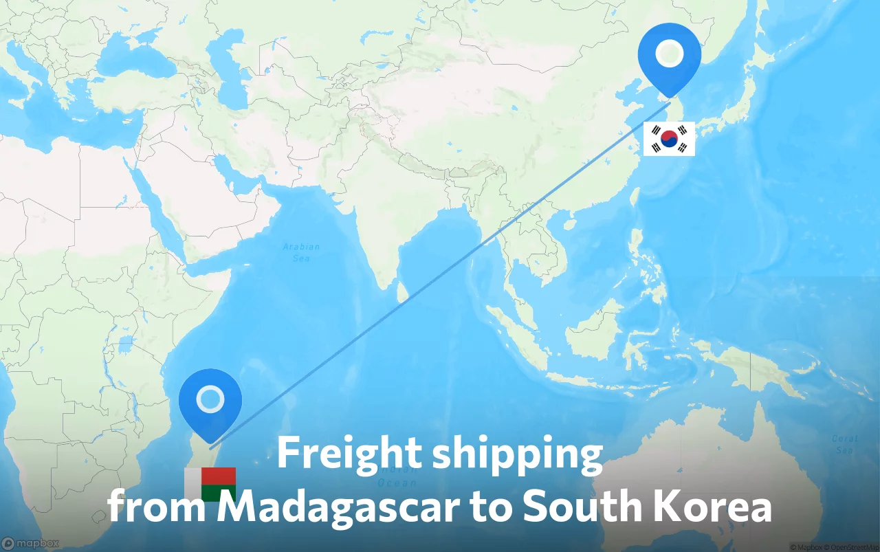 Shipping route from Madagascar to South Korea