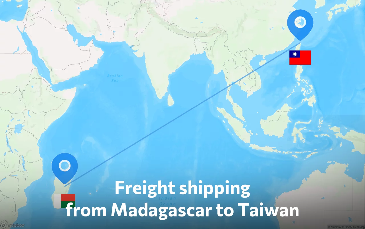 Shipping route from Madagascar to Taiwan
