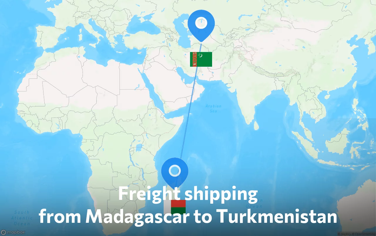 Shipping route from Madagascar to Turkmenistan