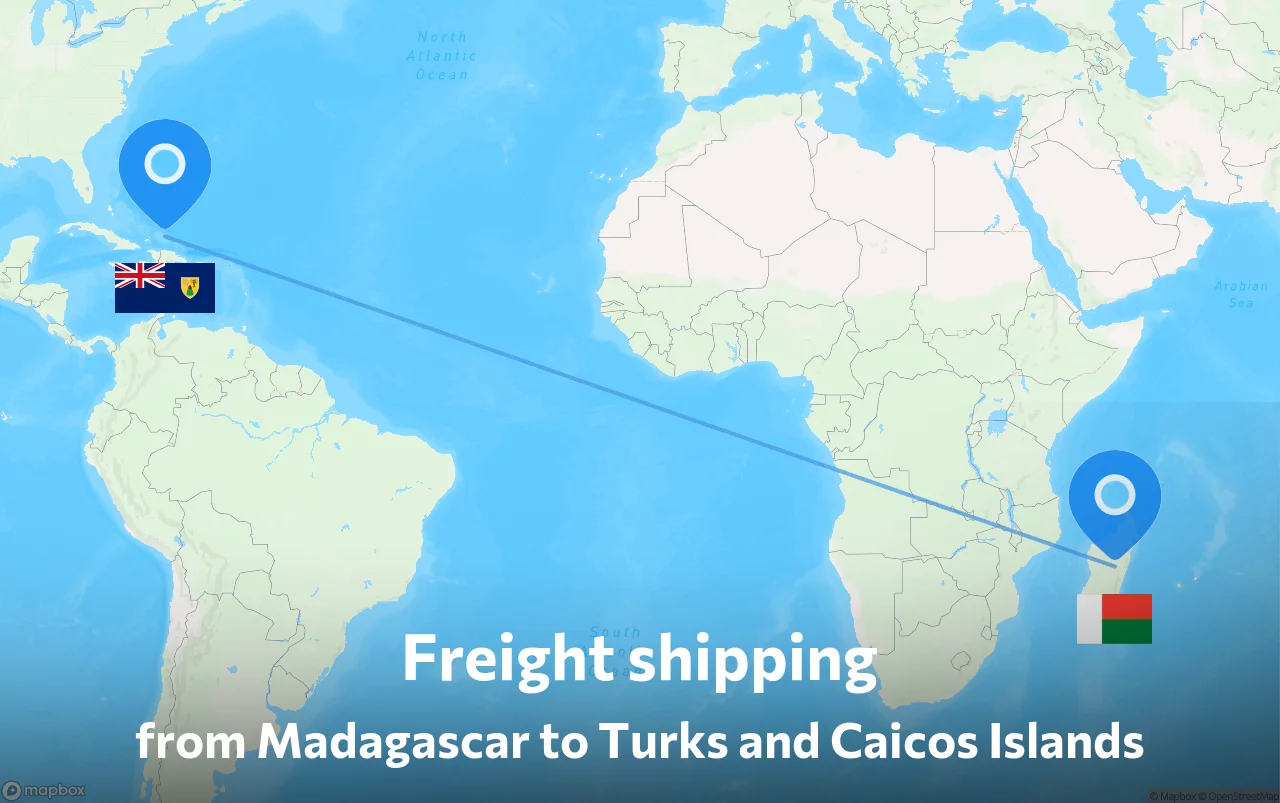 Shipping route from Madagascar to Turks and Caicos Islands