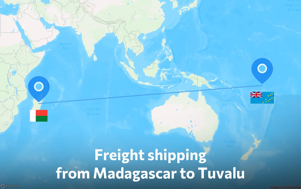Shipping route from Madagascar to Tuvalu