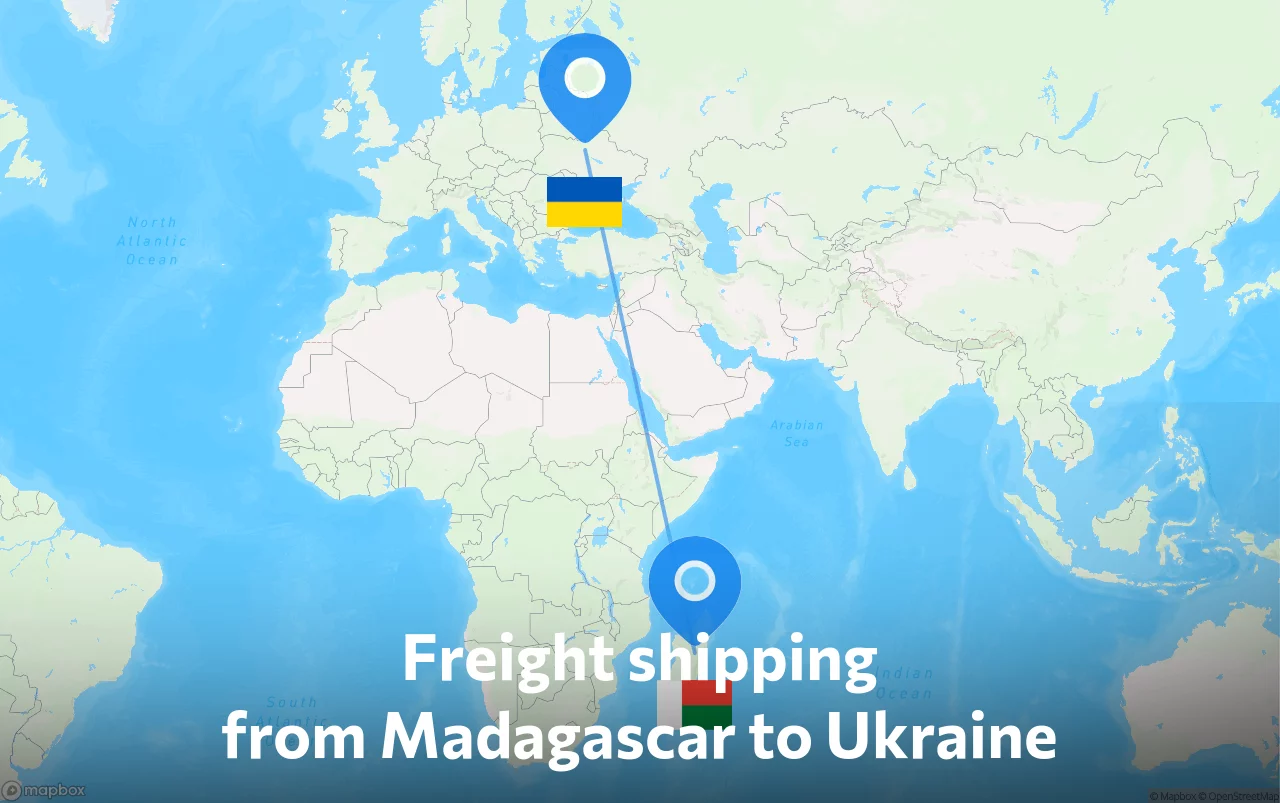 Shipping route from Madagascar to Ukraine