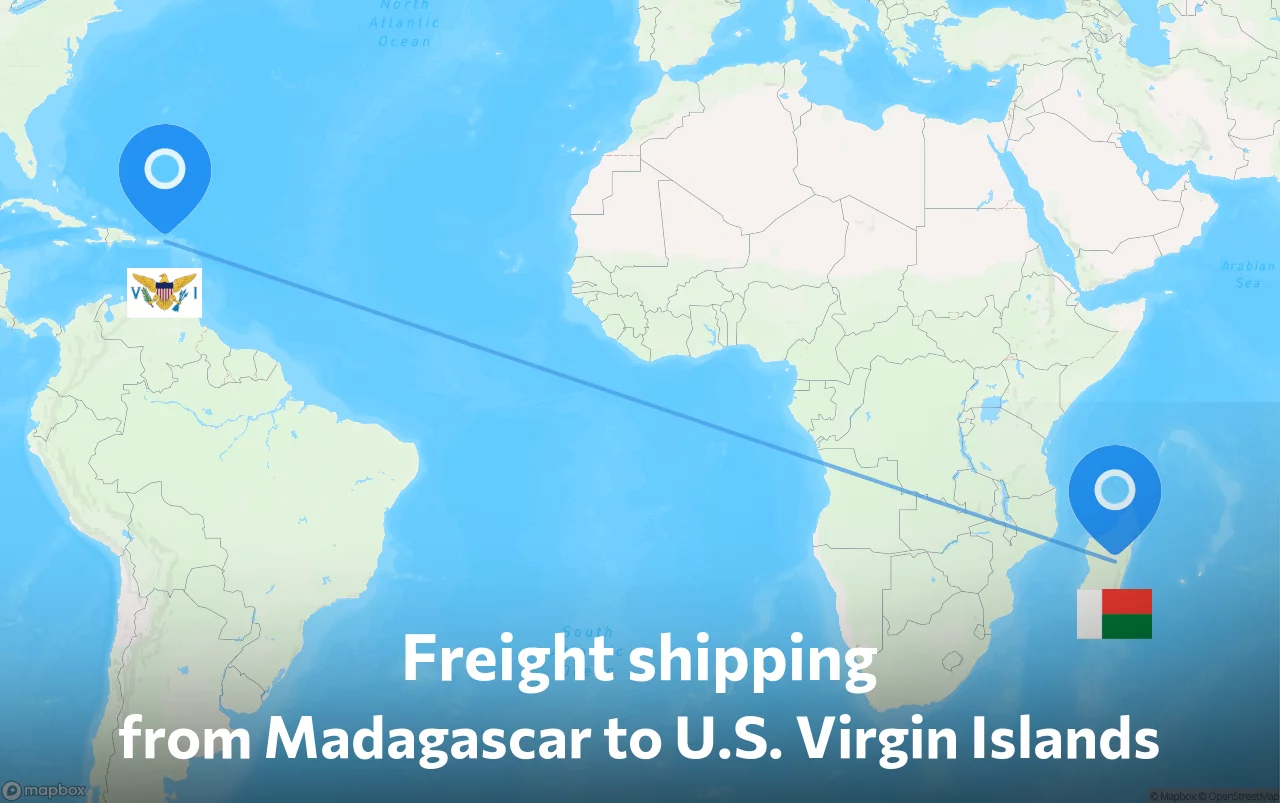 Shipping route from Madagascar to U.S. Virgin Islands