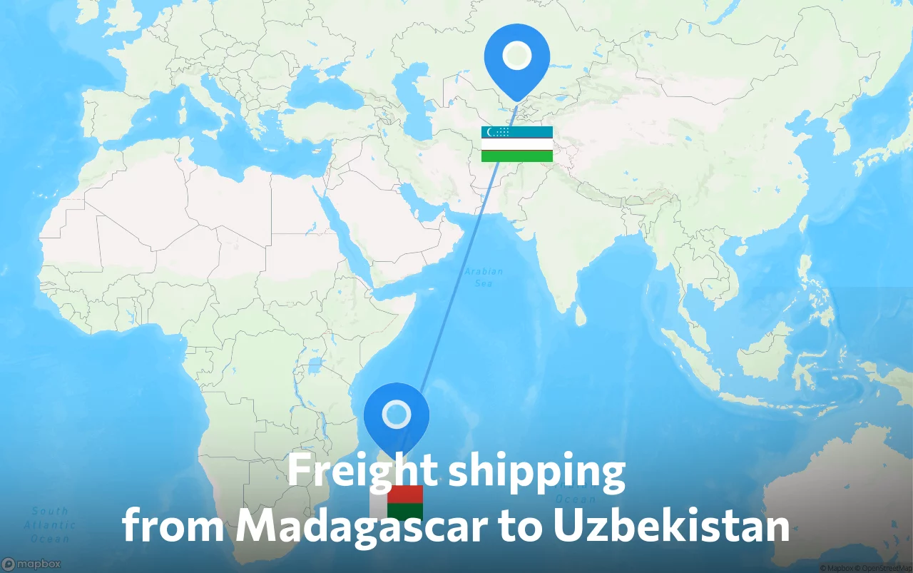Shipping route from Madagascar to Uzbekistan
