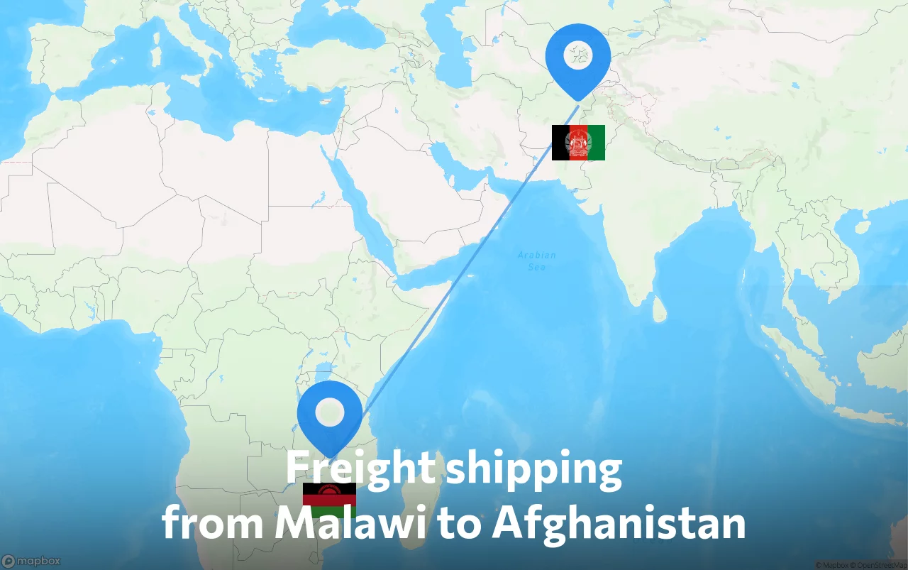 Shipping route from Malawi to Afghanistan