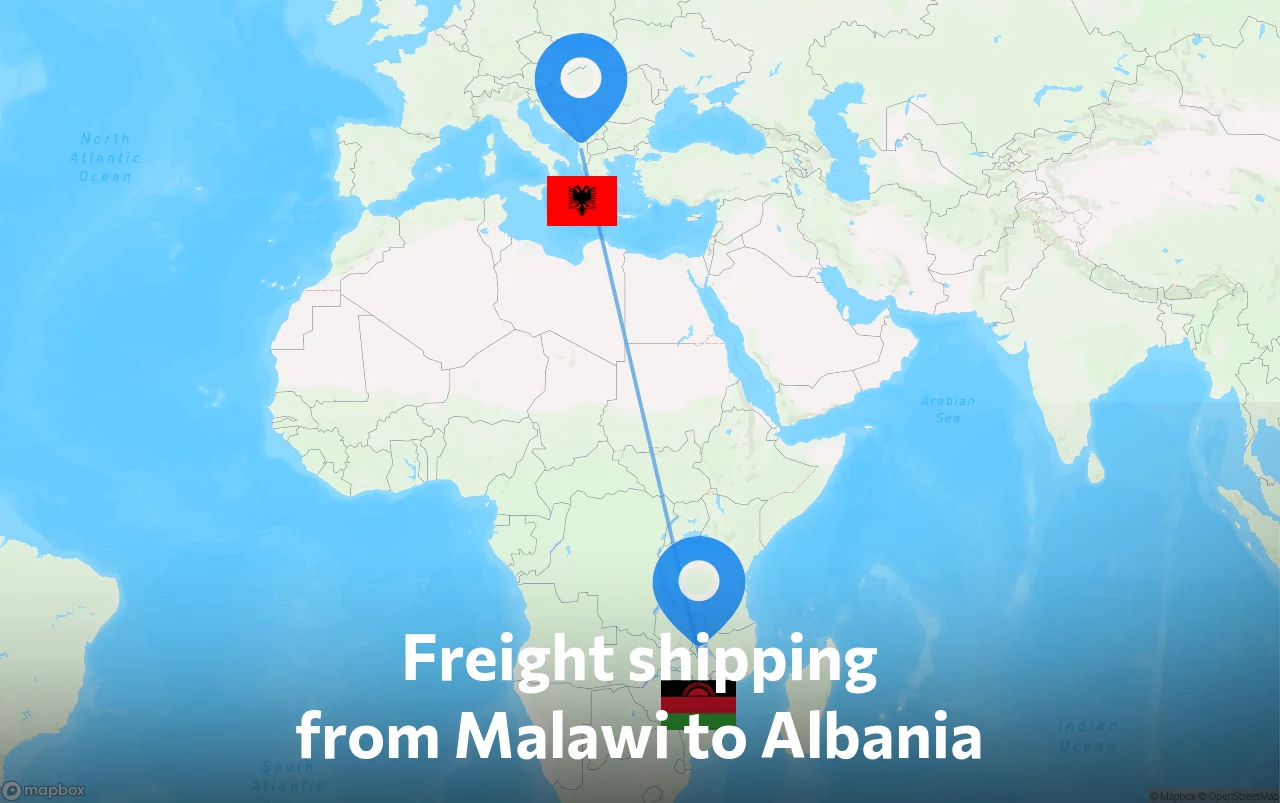Shipping route from Malawi to Albania