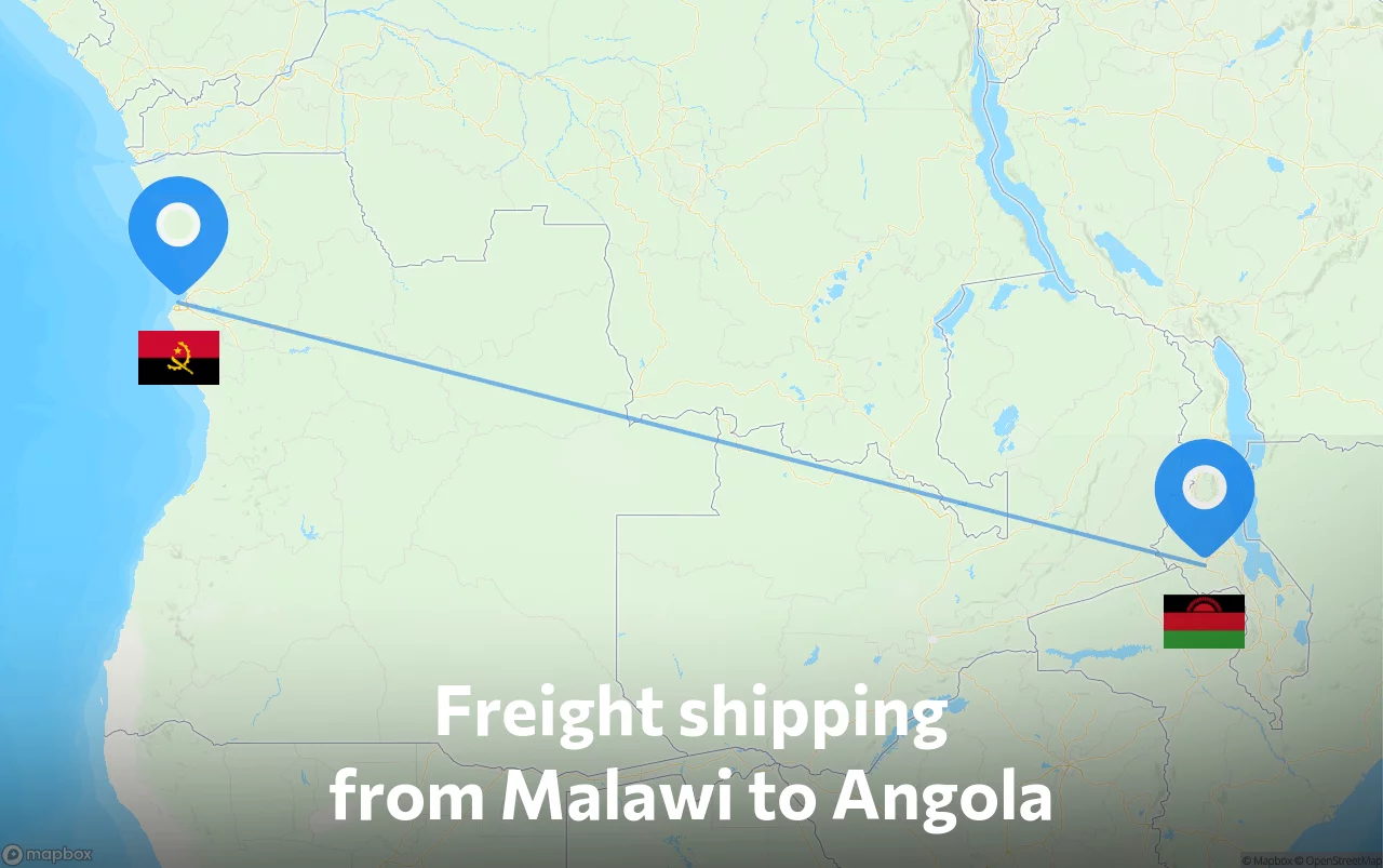 Shipping route from Malawi to Angola