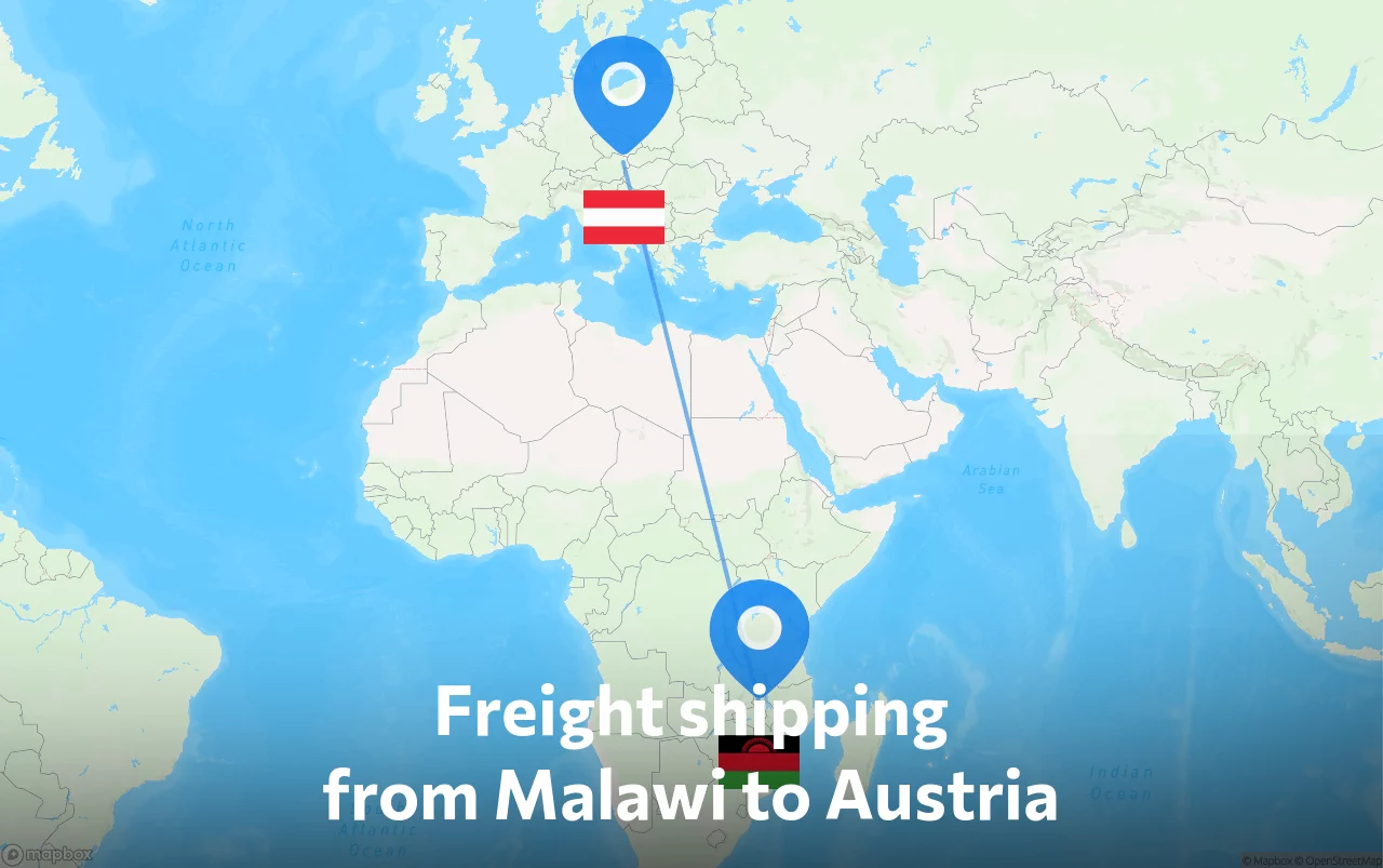 Shipping route from Malawi to Austria