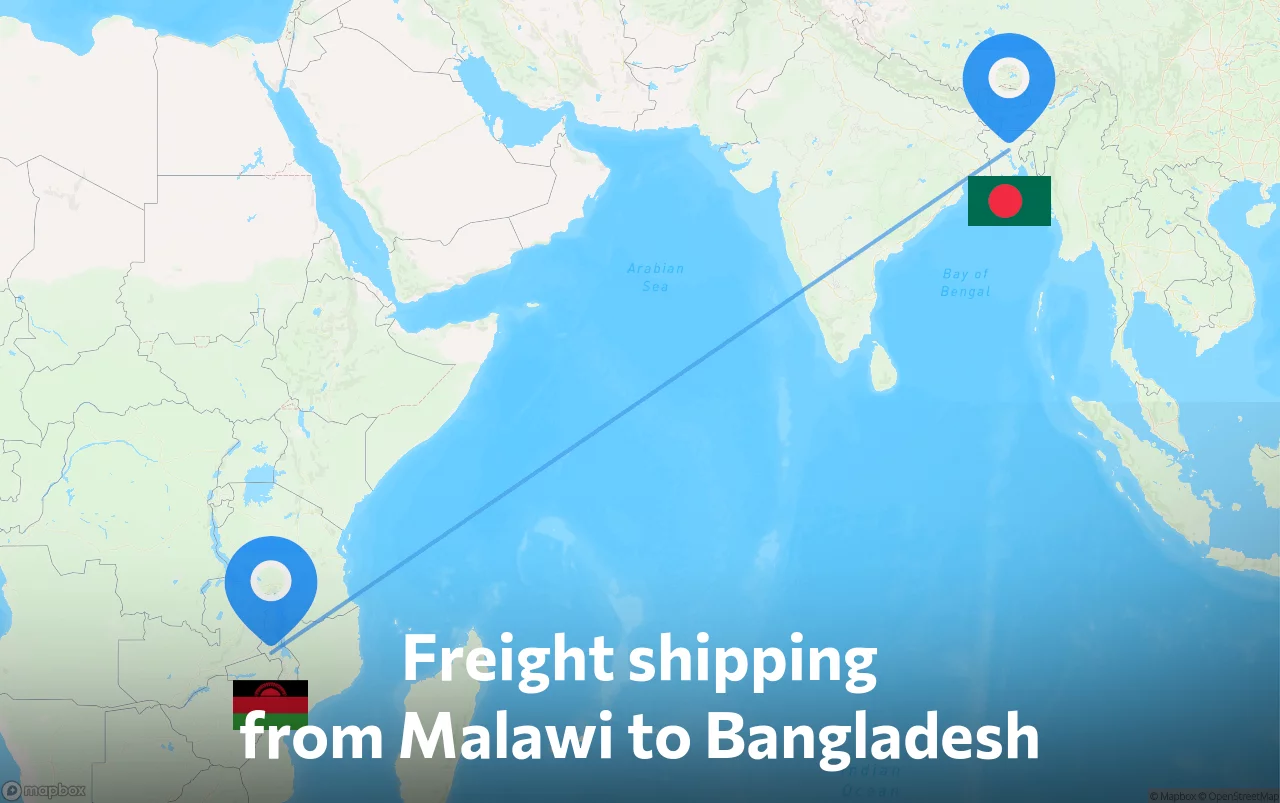 Shipping route from Malawi to Bangladesh