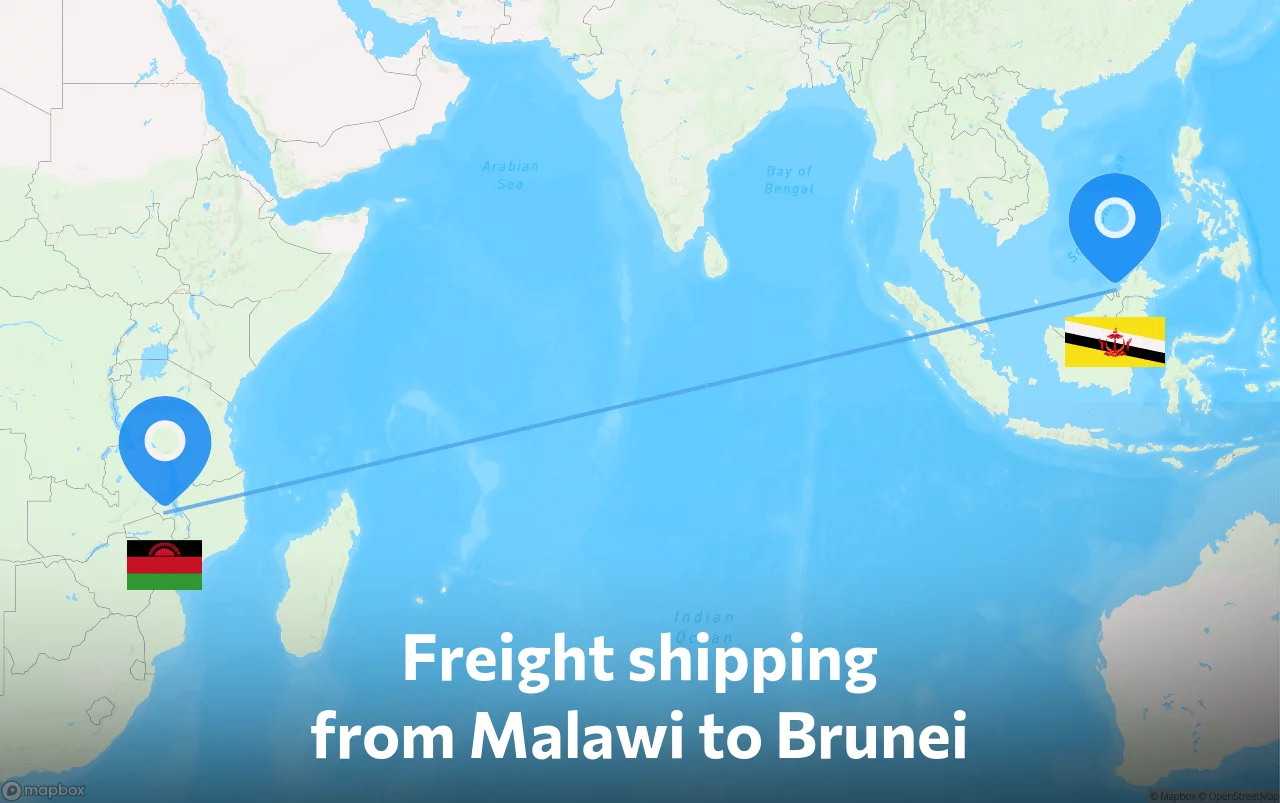 Shipping route from Malawi to Brunei