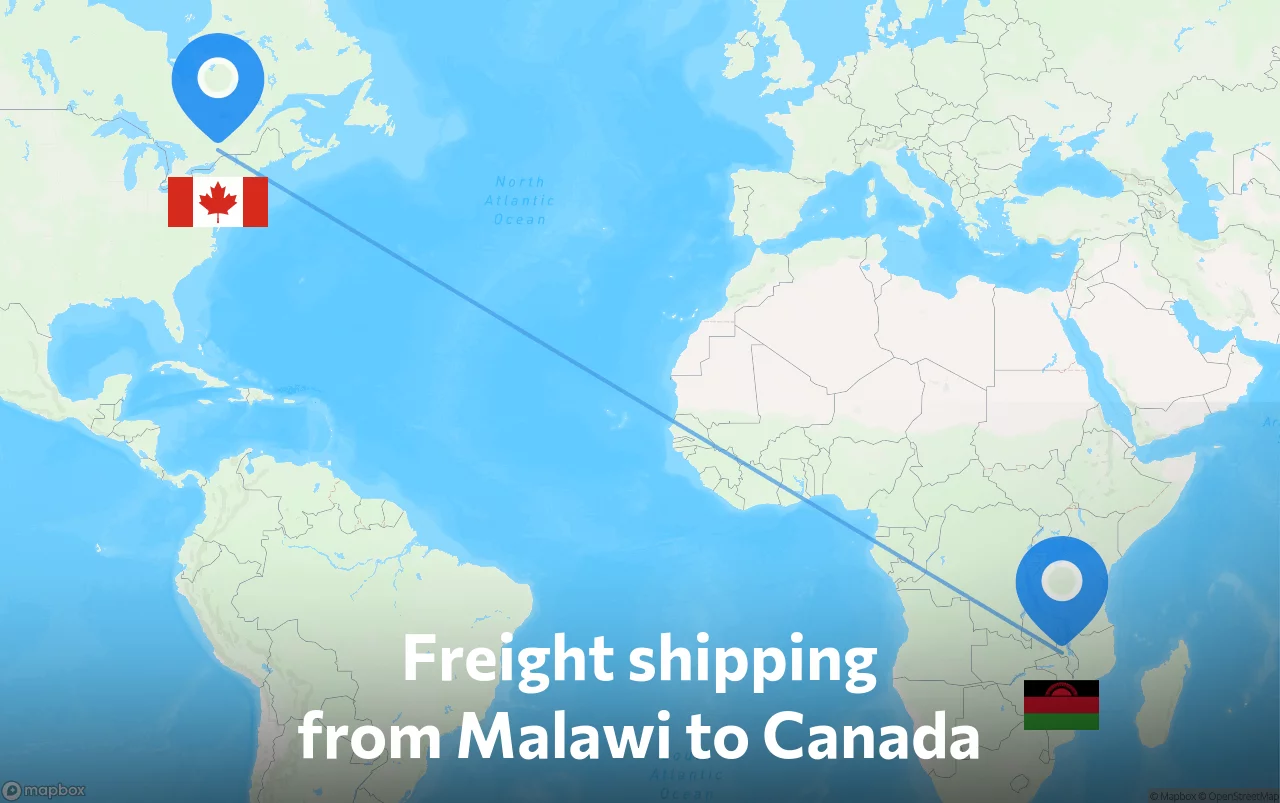 Shipping route from Malawi to Canada