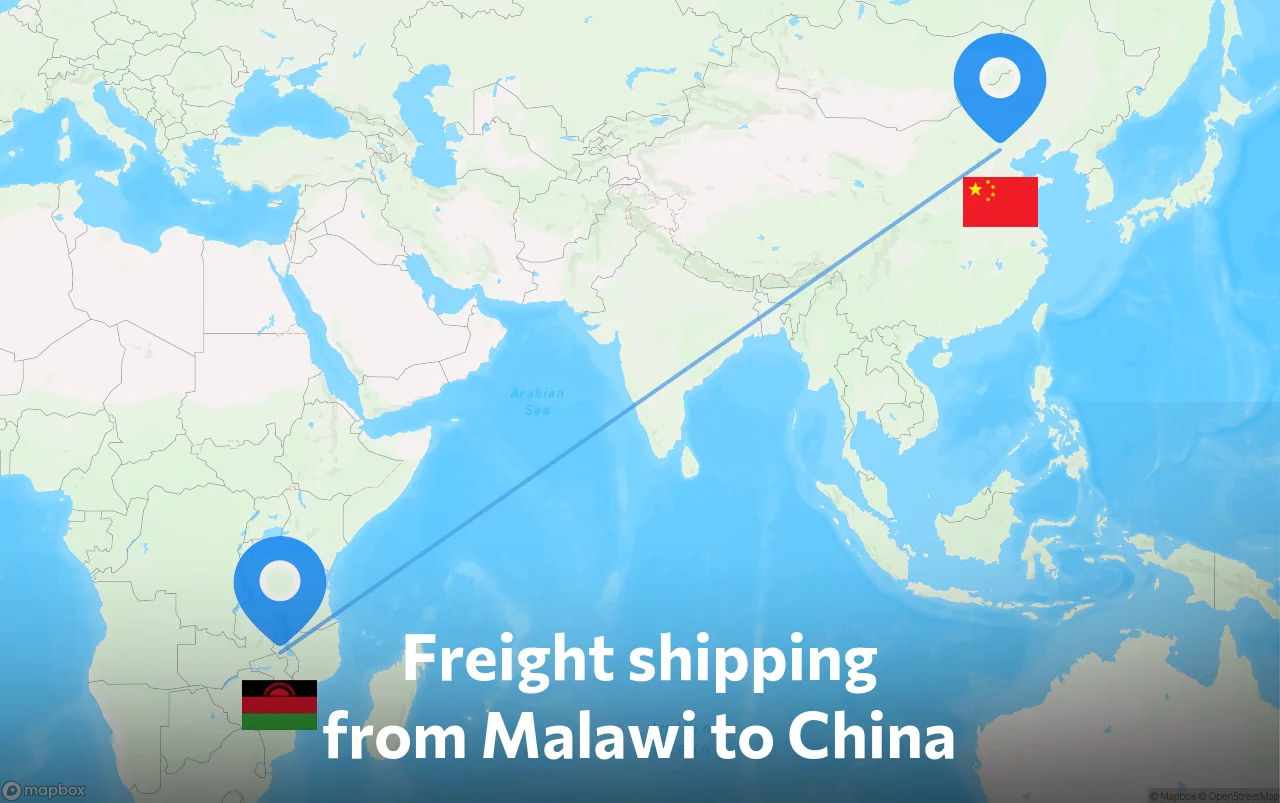 Shipping route from Malawi to China