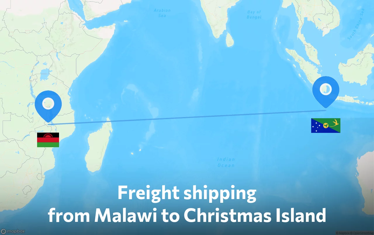 Shipping route from Malawi to Christmas Island