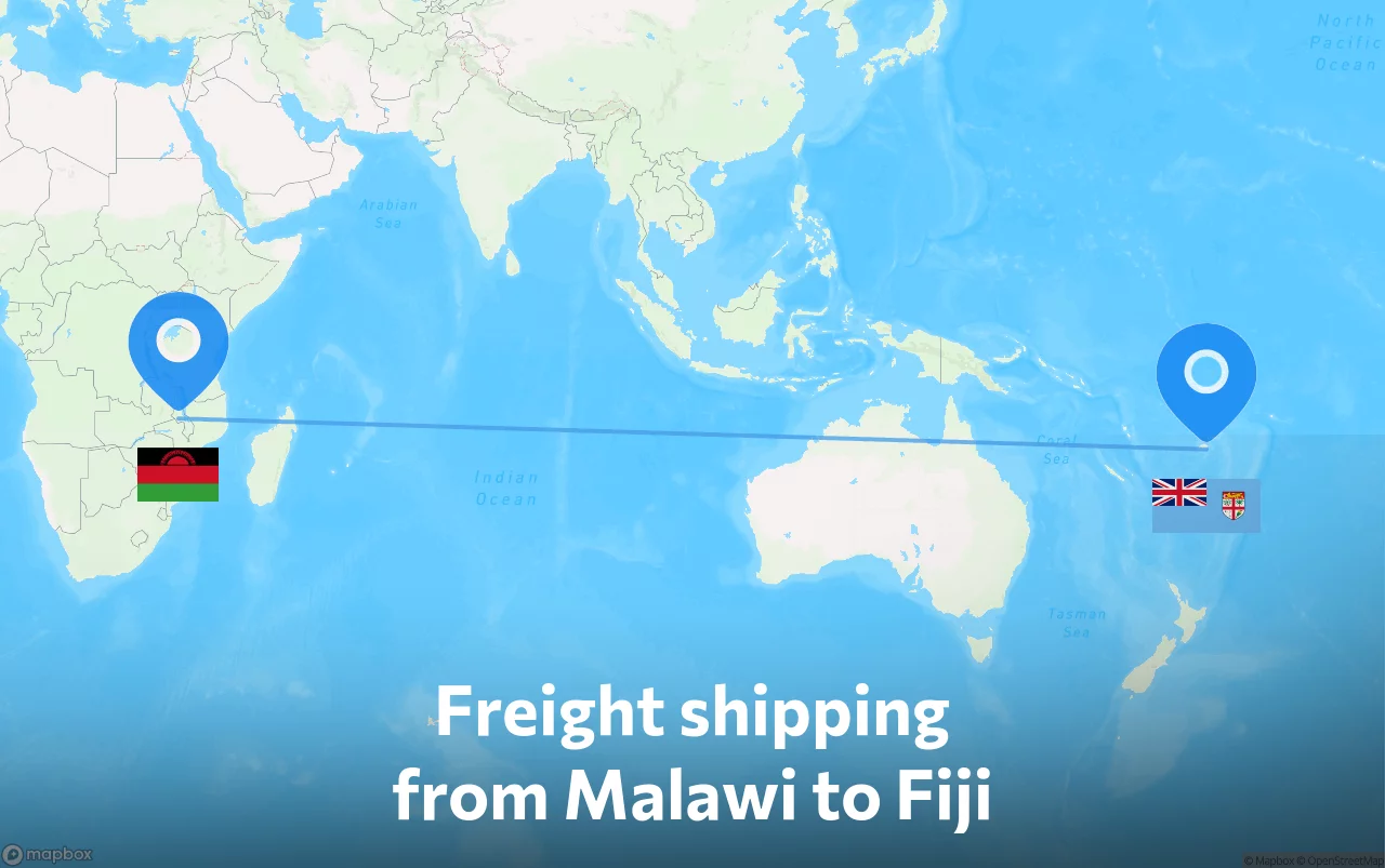 Shipping route from Malawi to Fiji