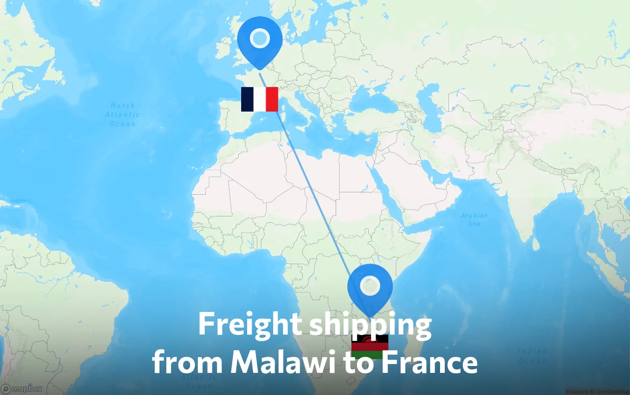 Shipping route from Malawi to France