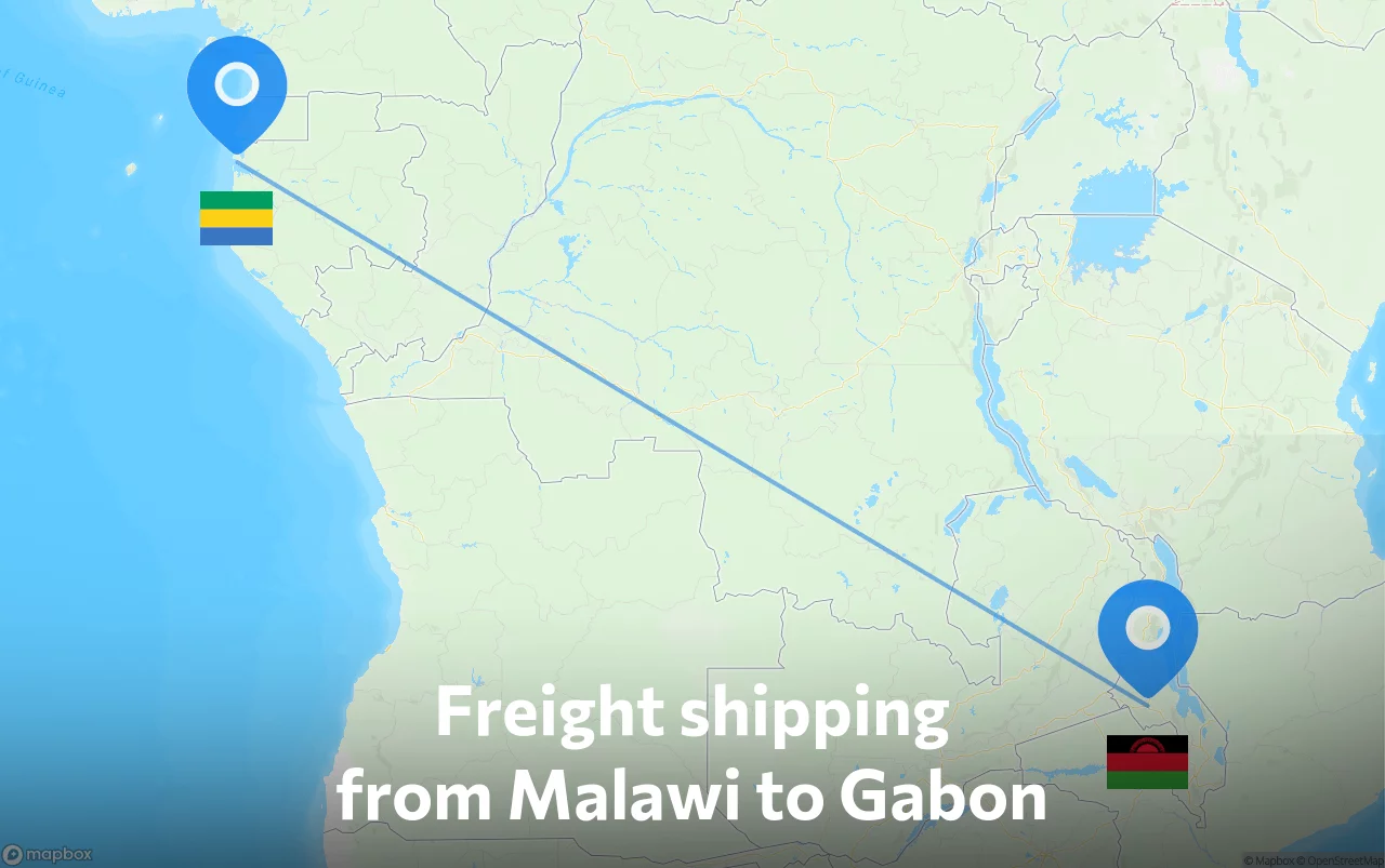 Shipping route from Malawi to Gabon