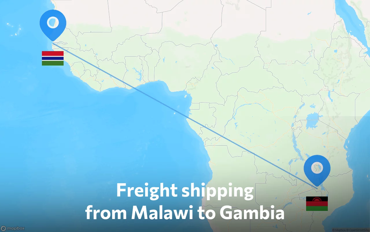 Shipping route from Malawi to Gambia