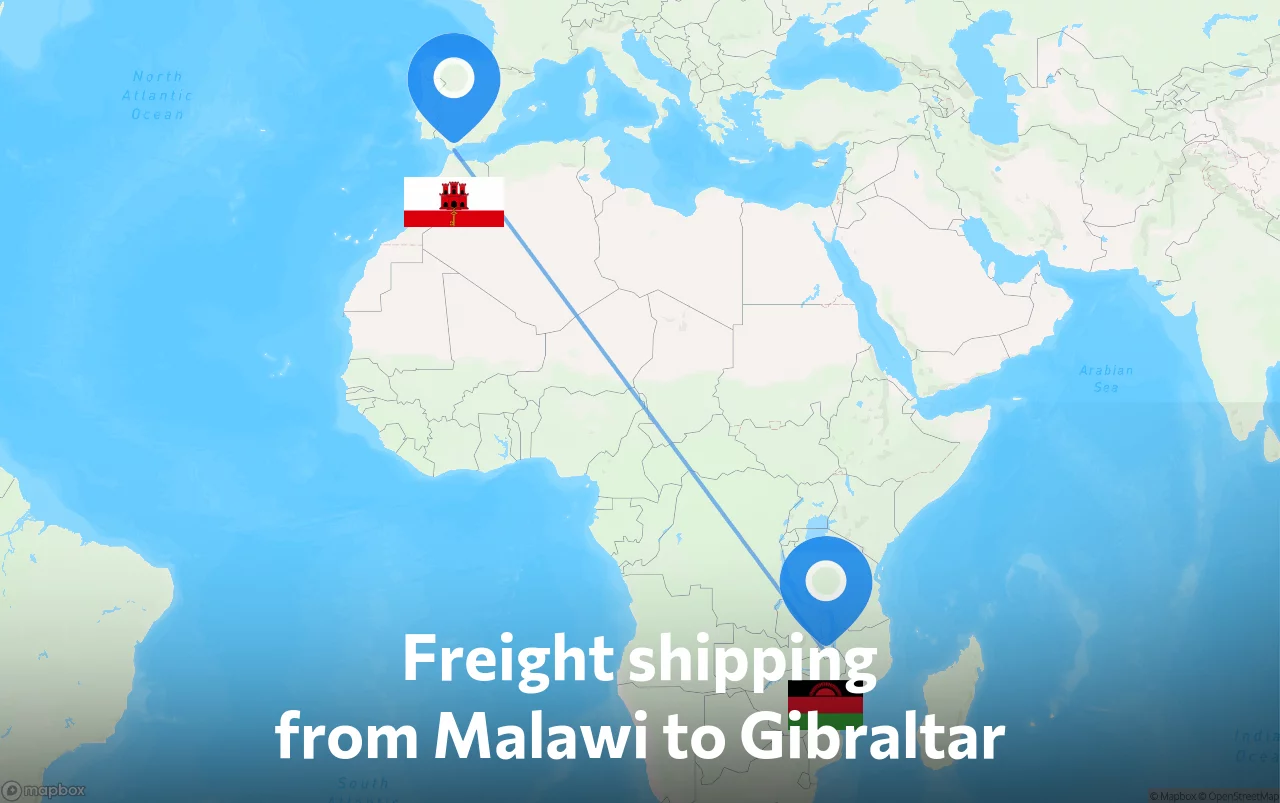 Shipping route from Malawi to Gibraltar