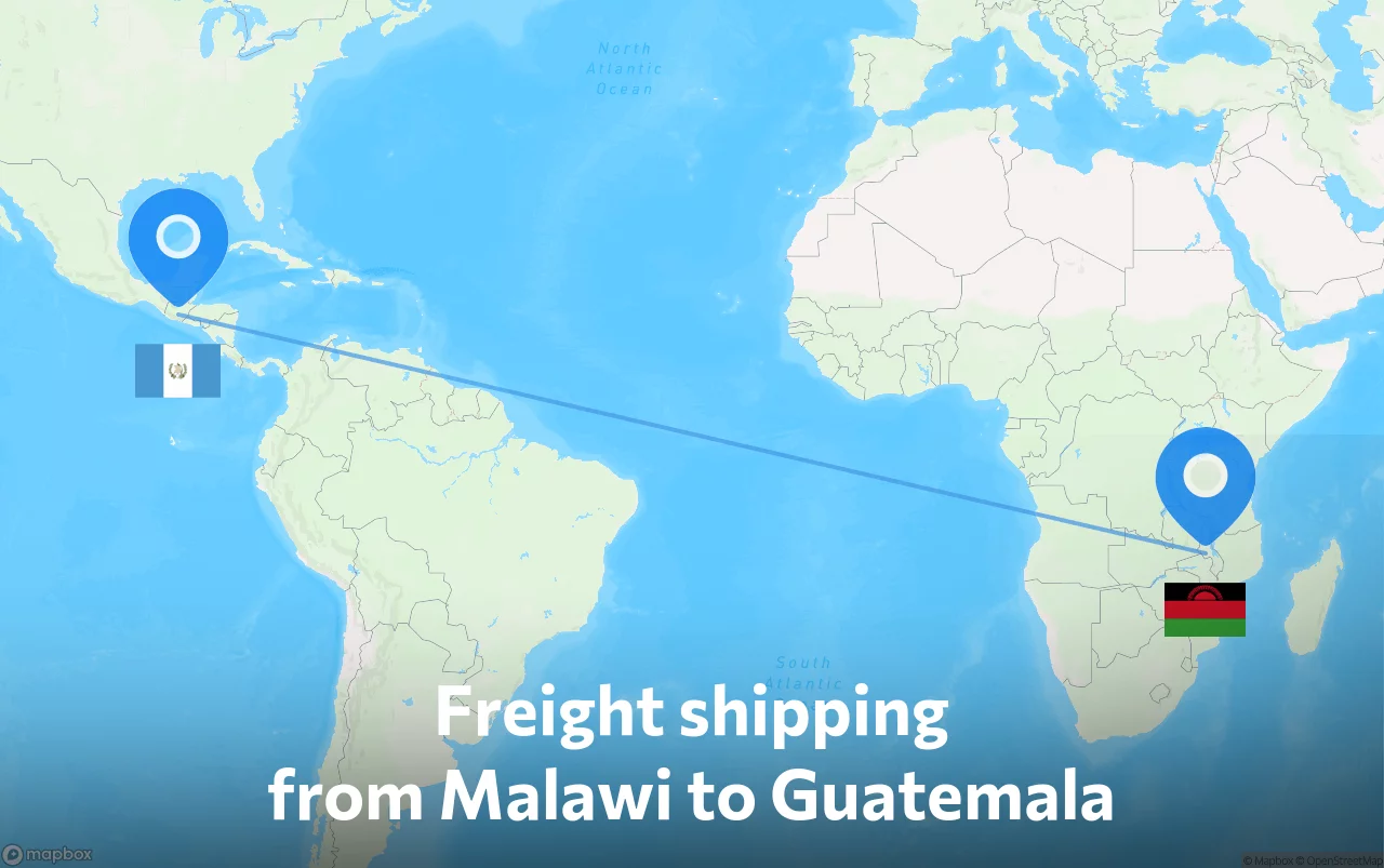 Shipping route from Malawi to Guatemala