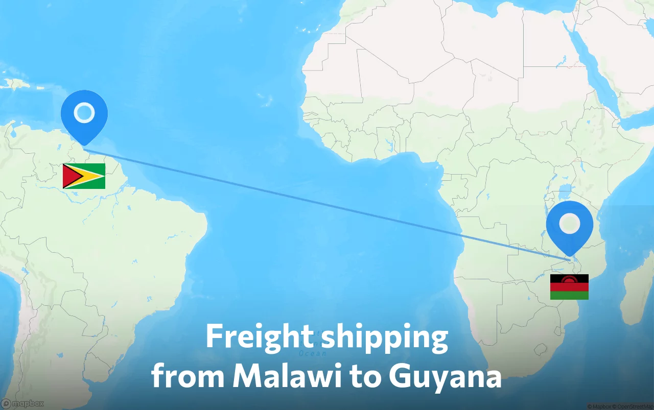 Shipping route from Malawi to Guyana