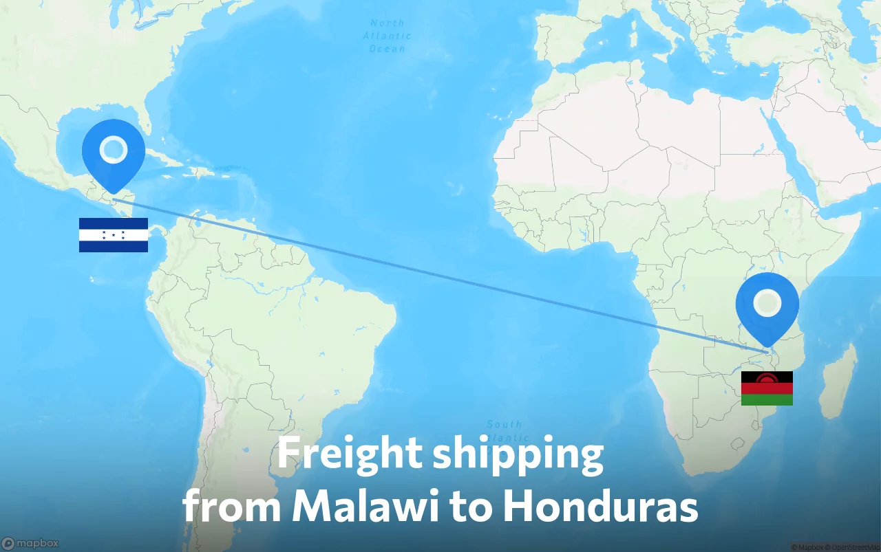 Shipping route from Malawi to Honduras