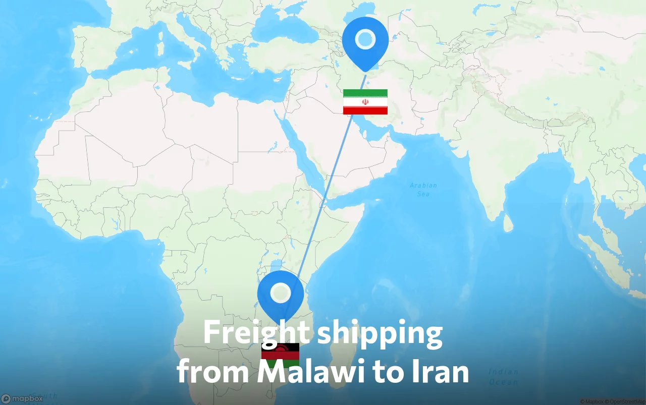 Shipping route from Malawi to Iran