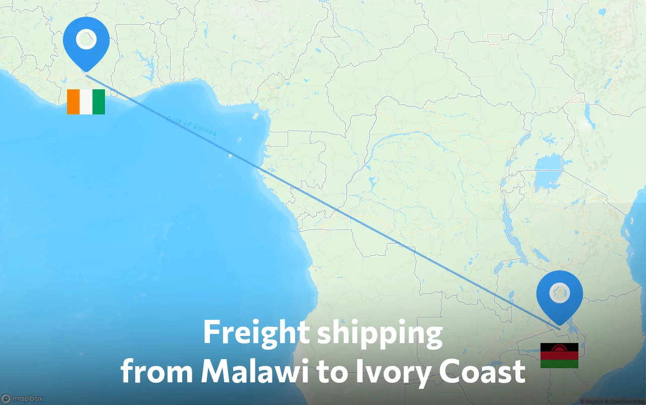 Shipping route from Malawi to Ivory Coast