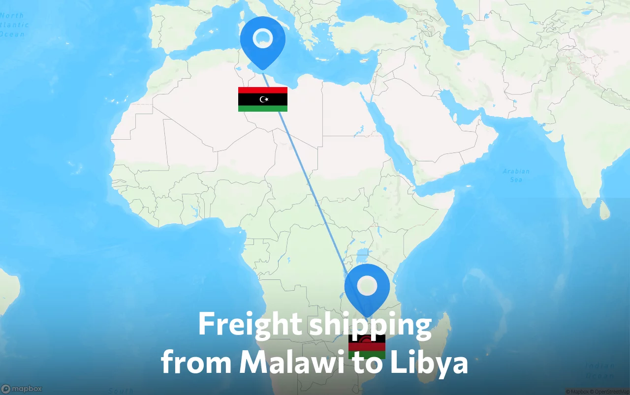 Shipping route from Malawi to Libya