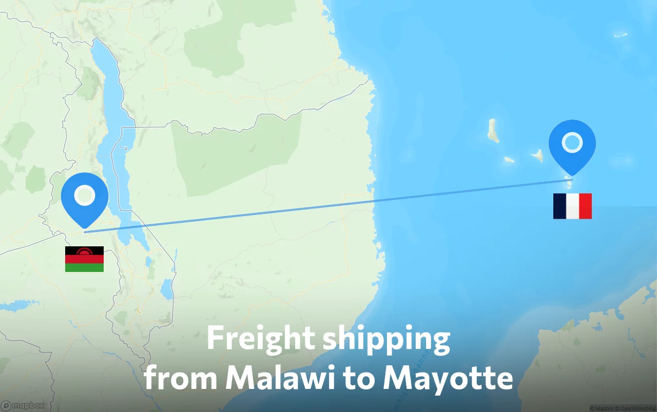Shipping route from Malawi to Mayotte