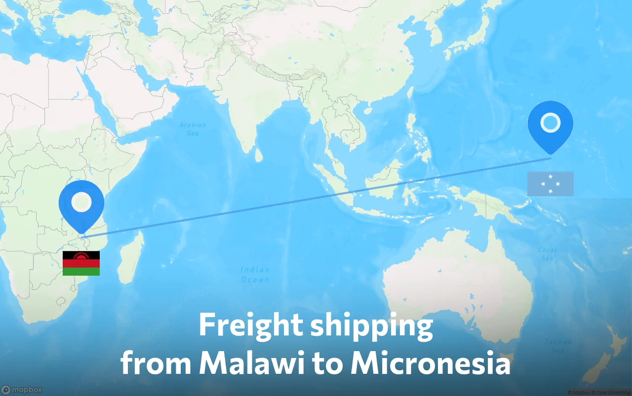Shipping route from Malawi to Micronesia