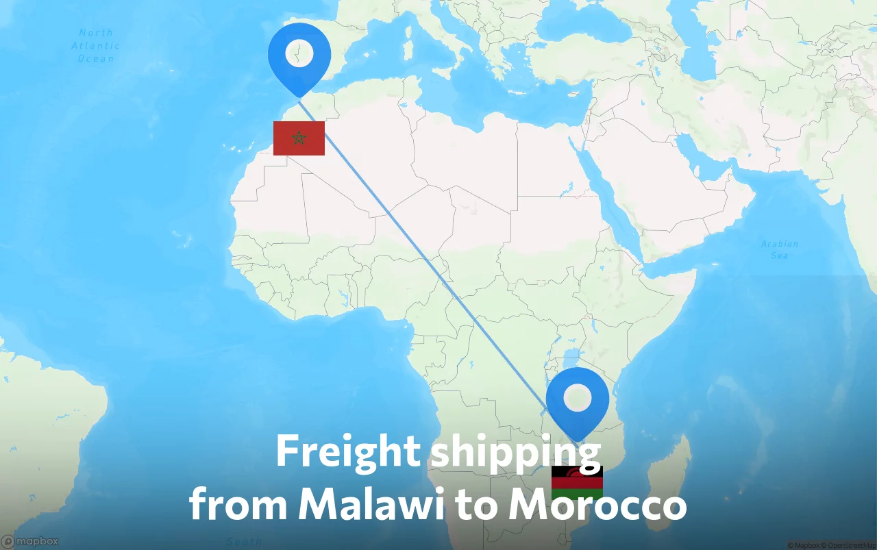 Shipping route from Malawi to Morocco