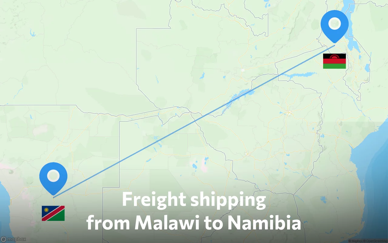 Shipping route from Malawi to Namibia