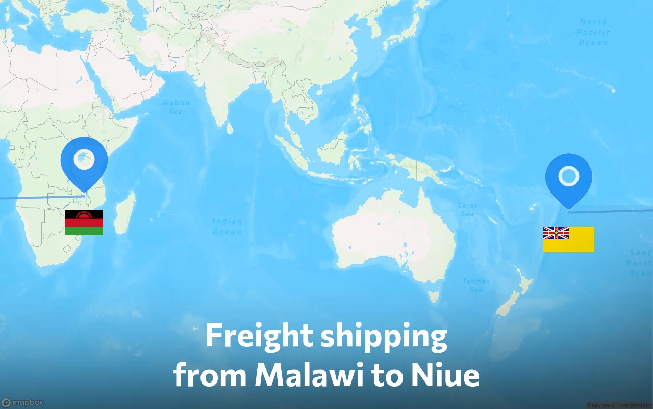 Shipping route from Malawi to Niue