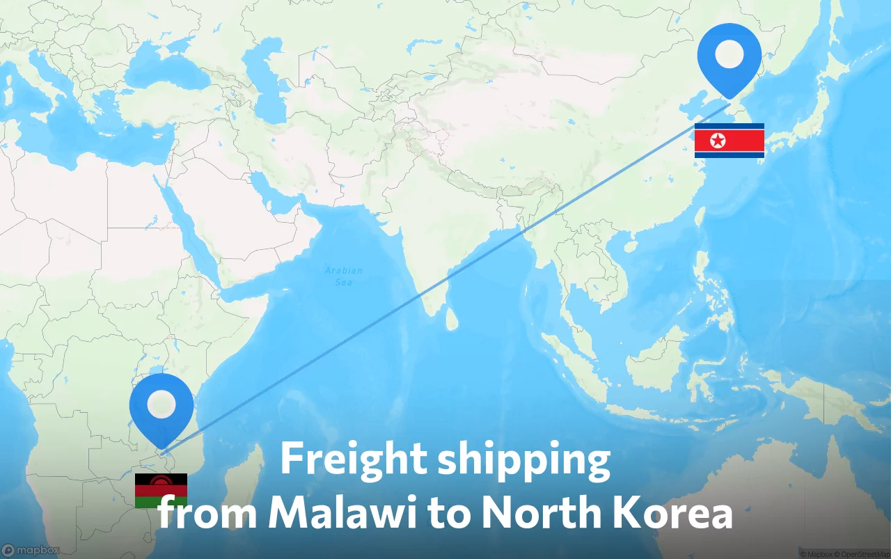 Shipping route from Malawi to North Korea