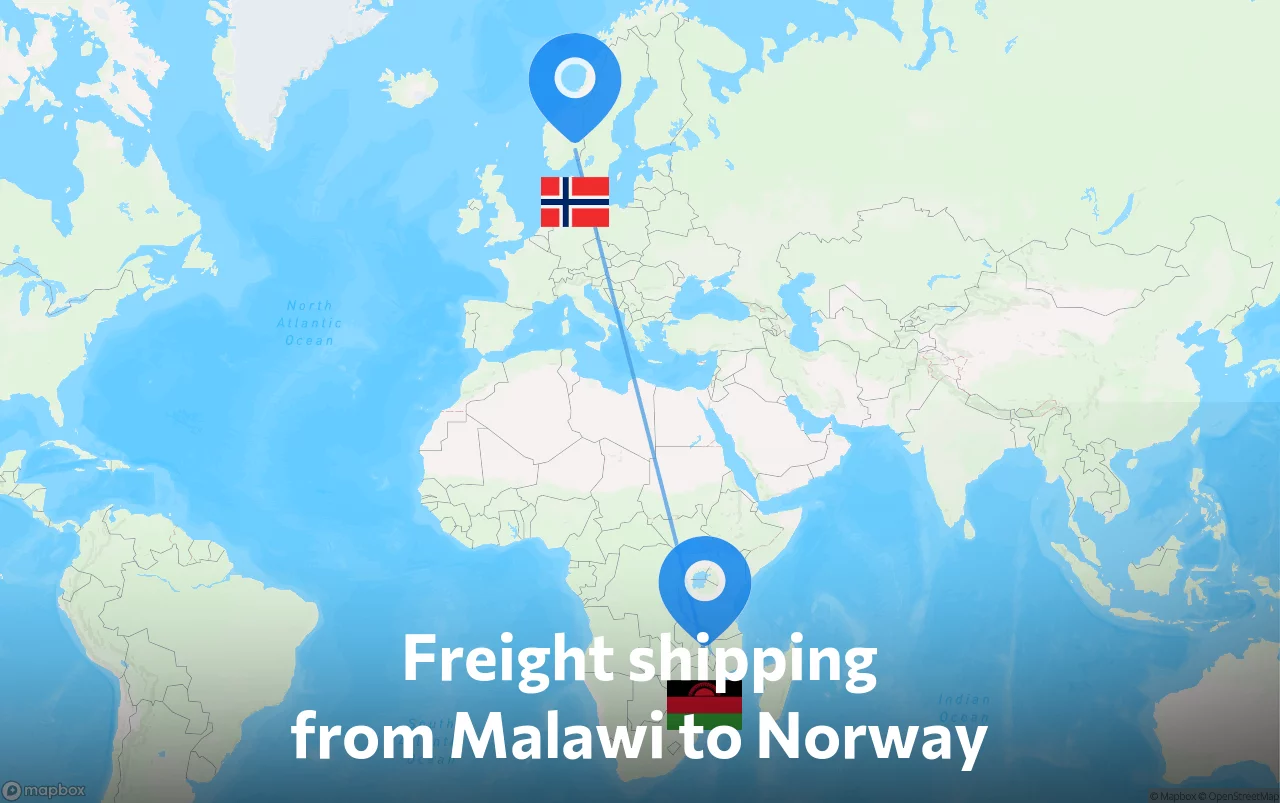 Shipping route from Malawi to Norway