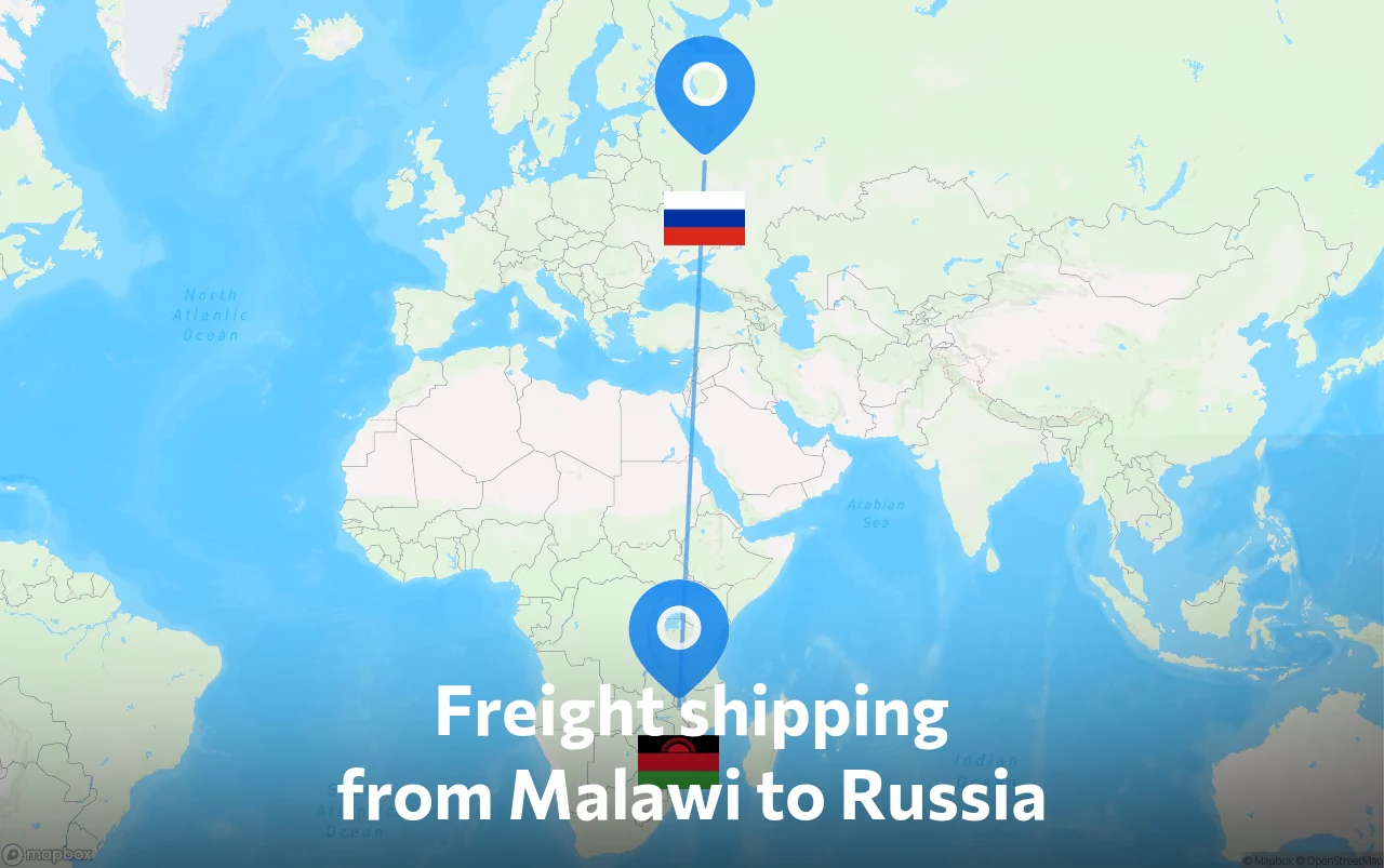 Shipping route from Malawi to Russia